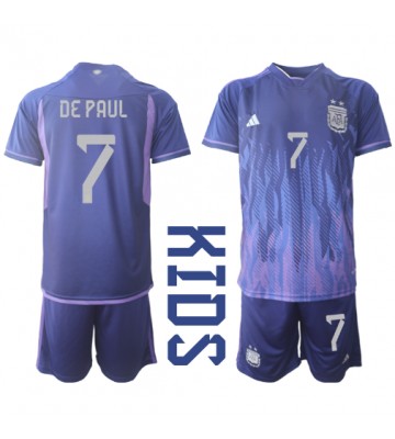 Argentina Rodrigo de Paul #7 babykläder Bortatröja barn VM 2022 Korta ärmar (+ Korta byxor)
